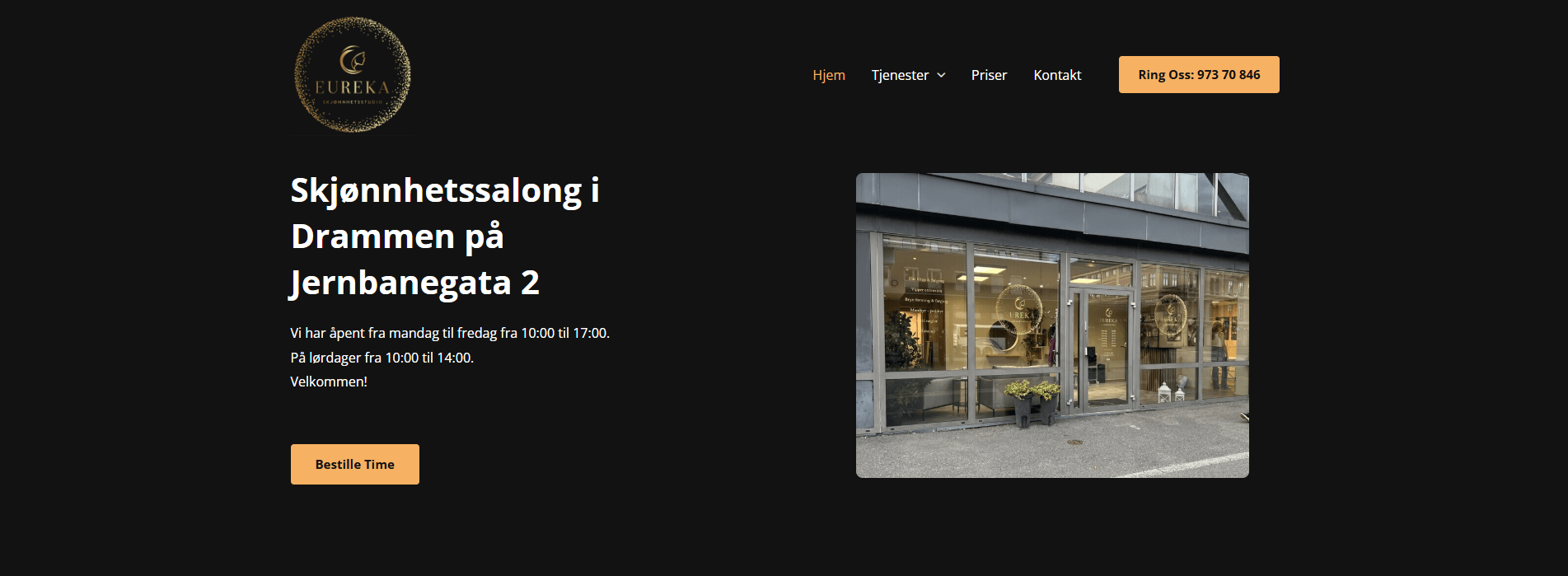 Главный экран сайта салона красоты Salong Eureka в Драммене