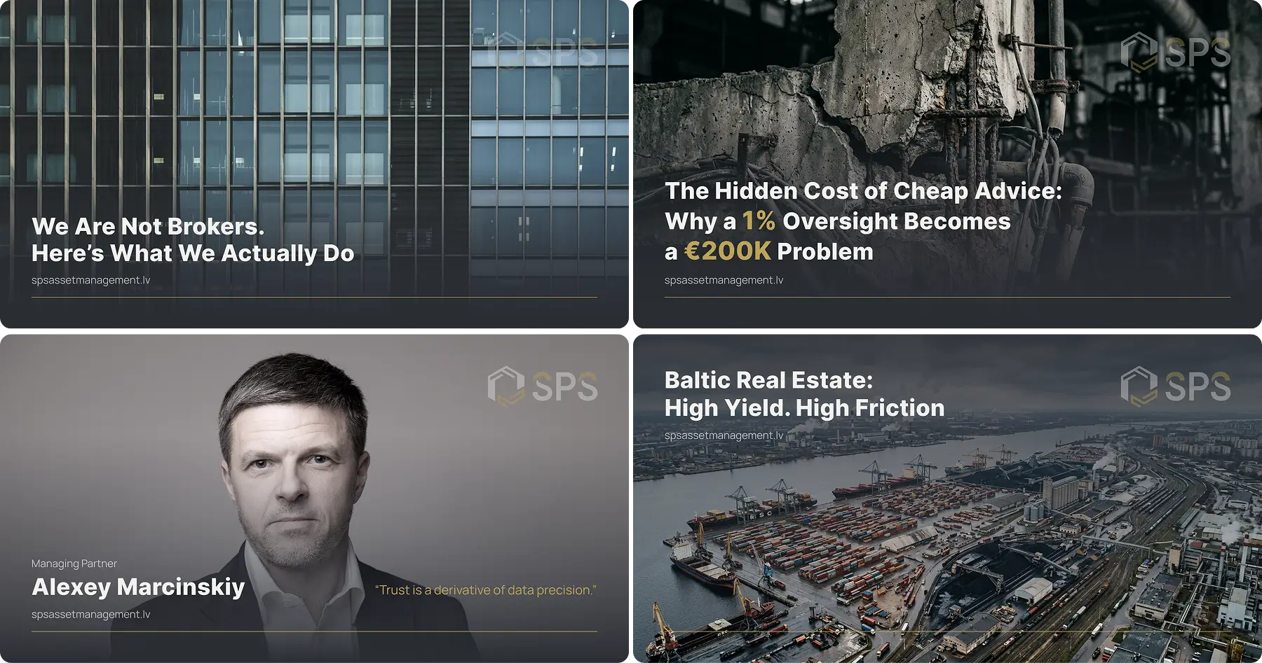 Дизайн визуалов для LinkedIn-постов SPS Asset Management — единый фирменный шаблон