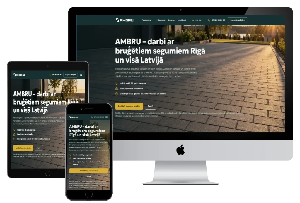 Сайт AMBRU на компьютере, планшете и телефоне