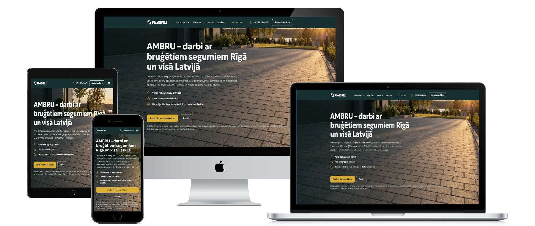Сайт AMBRU на компьютере, ноутбуке, планшете и телефоне